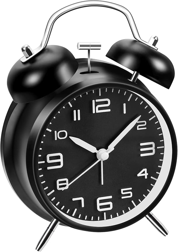 Alarm Clock, Analog Alarm Clock, 4 inches Twin Bell Alarm Clock with