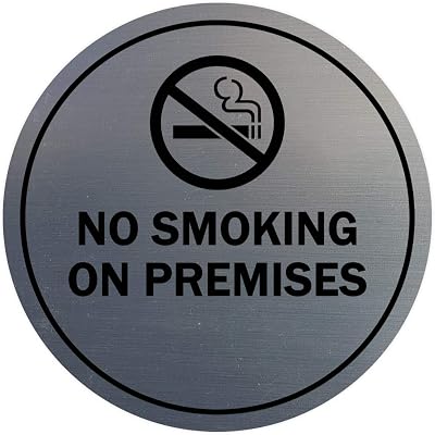 Signs ByLITA Circle No Smoking on Premises Sign with Adhesive Tape, Mounts On Any Surface, Weather Resistant, Indoor/Outdoor Use (Brushed Silver) - Small