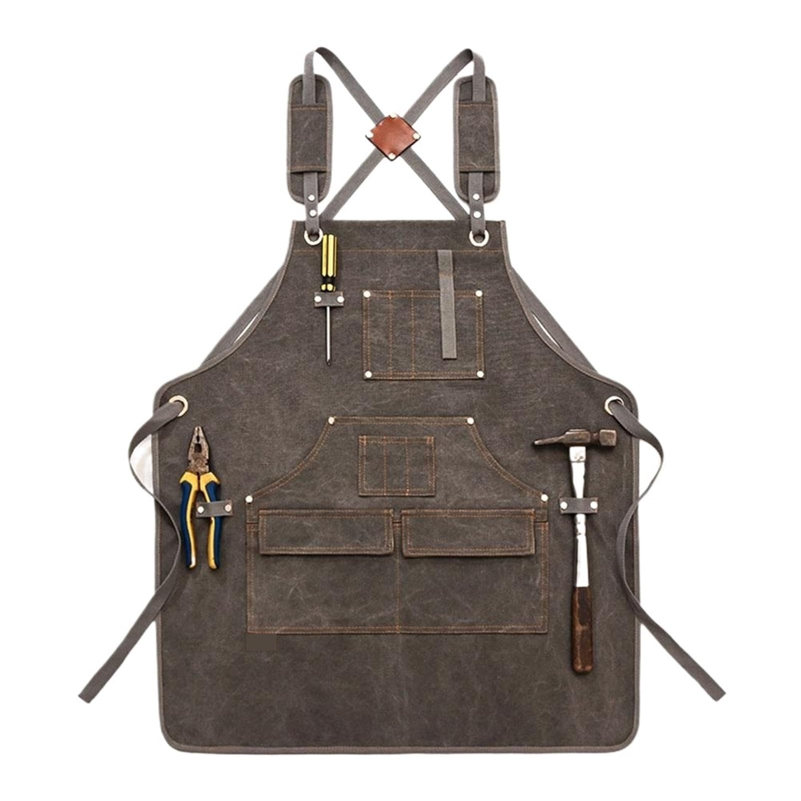 Grembiule da lavoro in tela cerata unisex resistente Per Giardino | Con tasche for attrezzi, cinghie incrociate sul retro regolabili for la verniciatura della lavorazione del legno