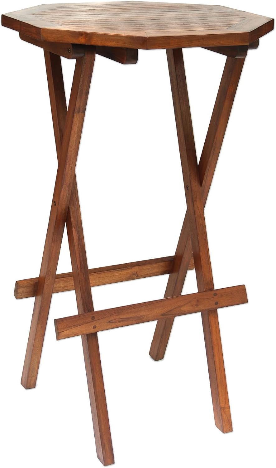 Novica Handmade Balinese Teak Wood Folding Octagon Accent Table - 42in H Tropical End Table for Small Spaces