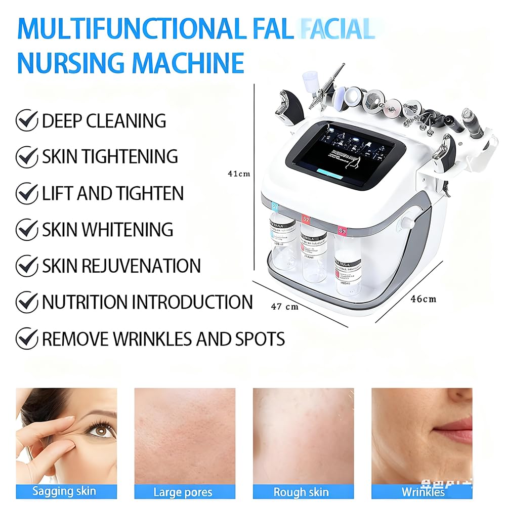 Oxygen Beauty Machine, 10-In-1 Wasser-Sauerstoff-Hydra-Facial-Gerät Mit 8-Zoll-Display, Multifunktionales Gesichtspflegegerät Zur Reinigung Und Feuchtigkeitspflege Für Spa, Salon