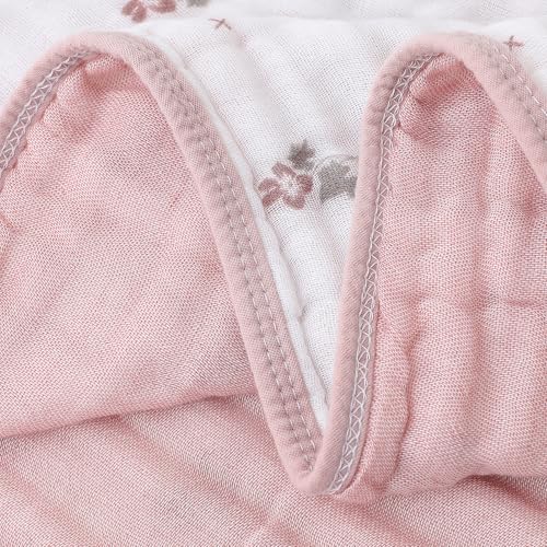 Image of Ultra Soft 6-Layer 100% Cotton Muslin Baby Blanket 43 inchx43 inch Breathable Lightweight Swaddle Bed Blankets for Toddlers Baby Boys Girls Newborn All Seasons Pink Floral