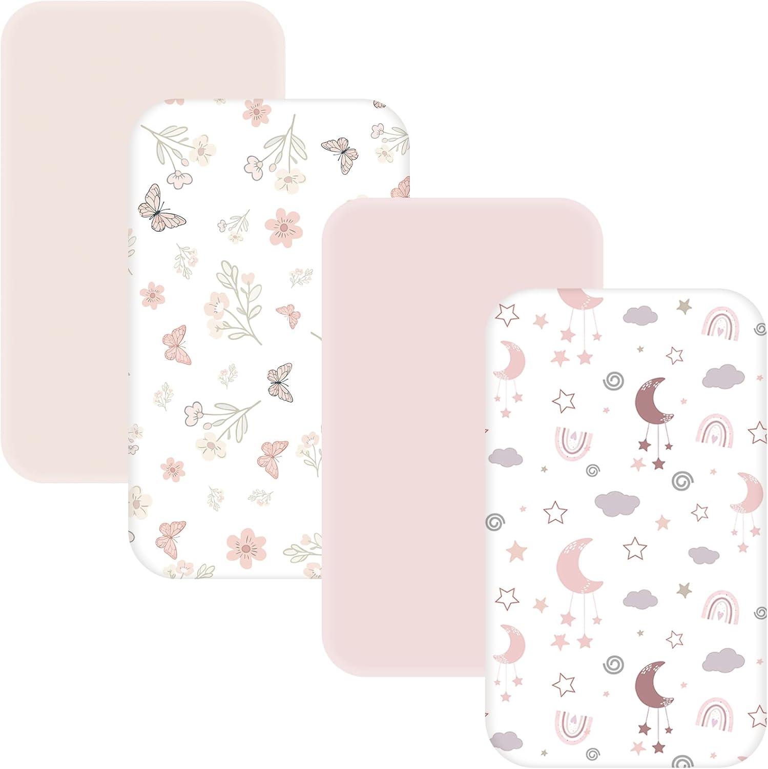 4 Pack Bedside Bassinet Sheets - 35"x20" Bassinet Sheets for Newton, Ezebaby, AMKE & Other Large Bedside Sleeper | Ultra Soft & Skin Friendly Bassinet Fitted Sheet for Girls