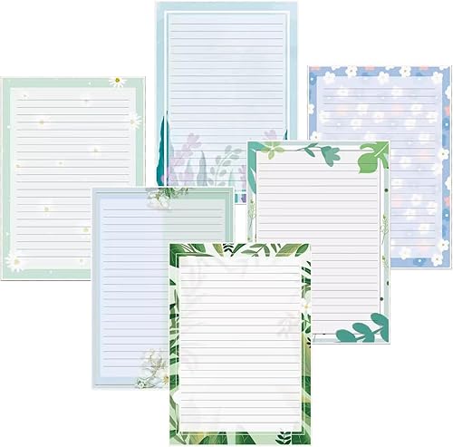 Miniatura 4 de 60 papeles de papelería a rayas, papel de papelería para escribir cartas, notas, invitaciones, papeles de escritura florales con líneas, 6 estilos