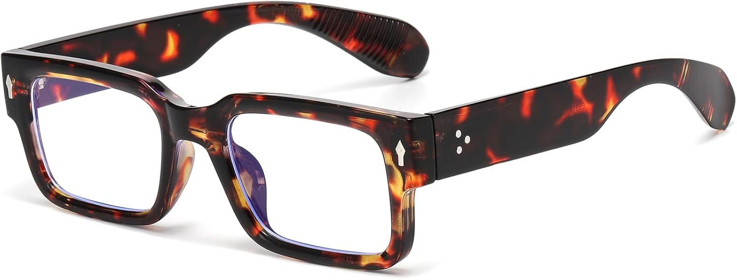 Rectangle Glasses for Men Women Square Blue Light Glasses Thick Frame Black Eyeglasses