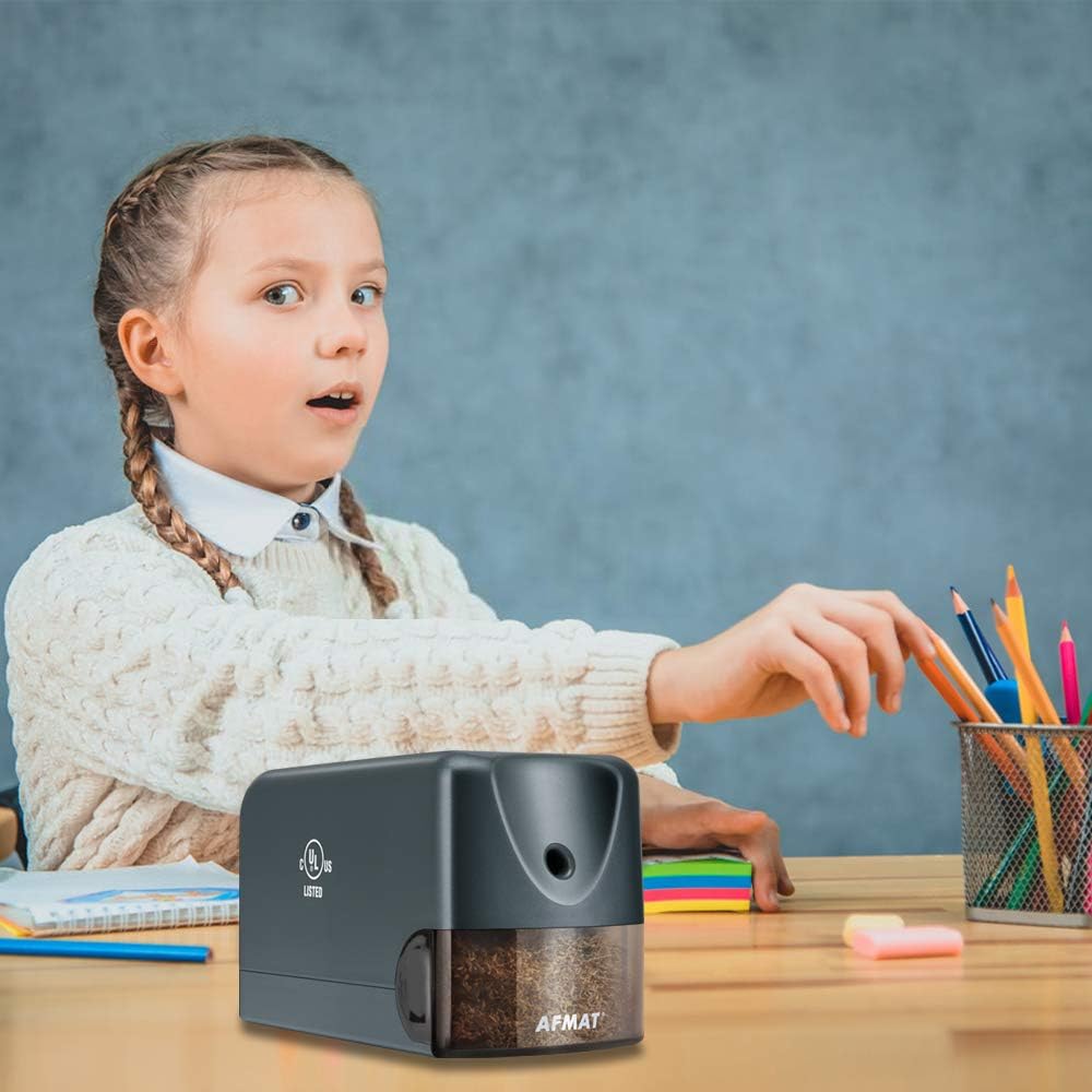 AFMAT Electric Pencil Sharpener Heavy Duty, Classroom Pencil Sharpener Plug in for 6.5-8mm No.2/Colored Pencils, UL Listed Professional Pencil Sharpener w/Stronger Helical Blade, Premium Gray : Office Products