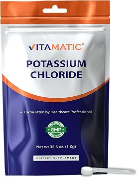Vitamatic Potassium Chloride Powder 1 Kg 2.2 lb Pure, No Fillers, Non-GMO, Gluten Free