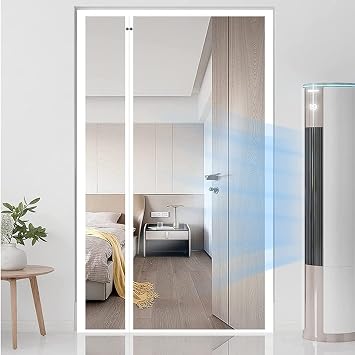 Transparent Insulated Door Curtain Thermal Magnetic Screen Door - Self-Sealing PVC Weatherproof Left and Right Side Open Screen for Patio Balcony Door Full Frame Hook & Loop