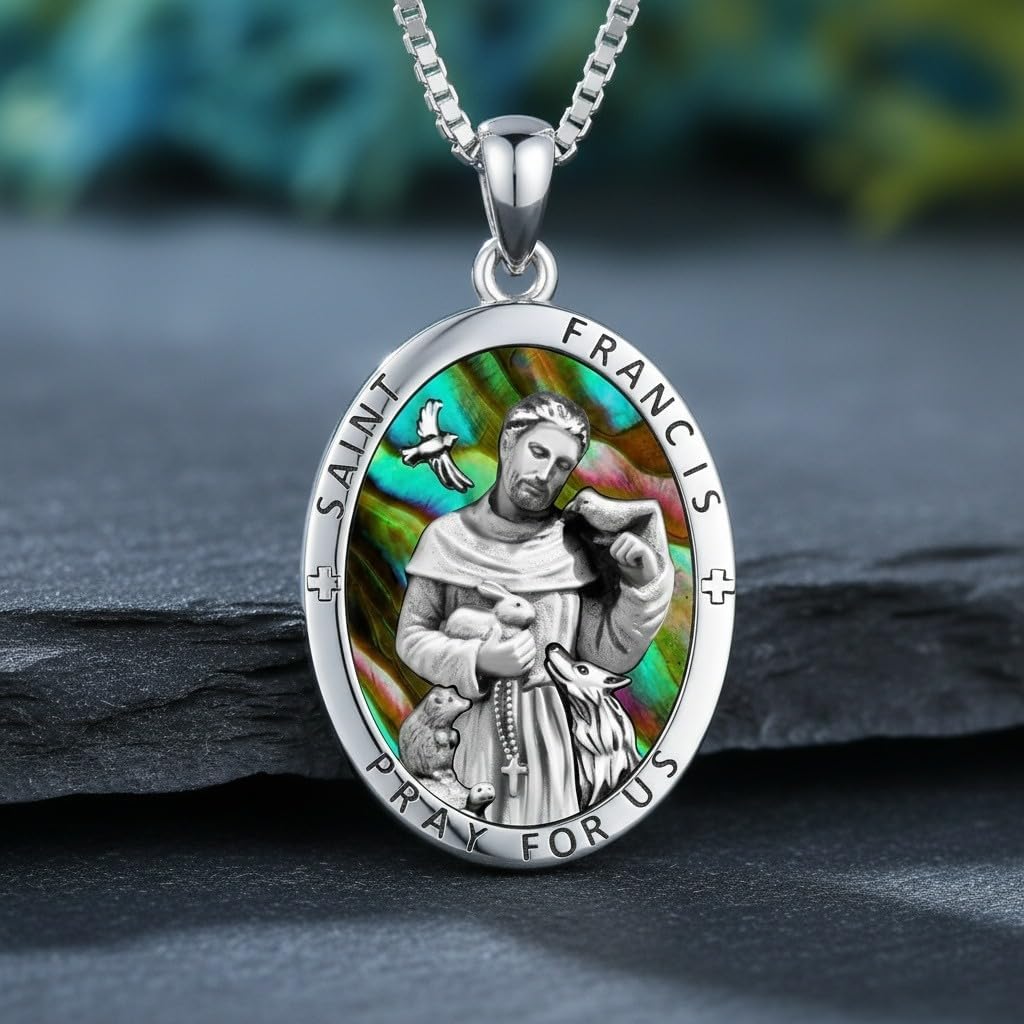 Saint Francis of Assisi St Francis Dog Tag Pendant Necklace Catholic Protection Amulet Religious Jewelry for Men Women