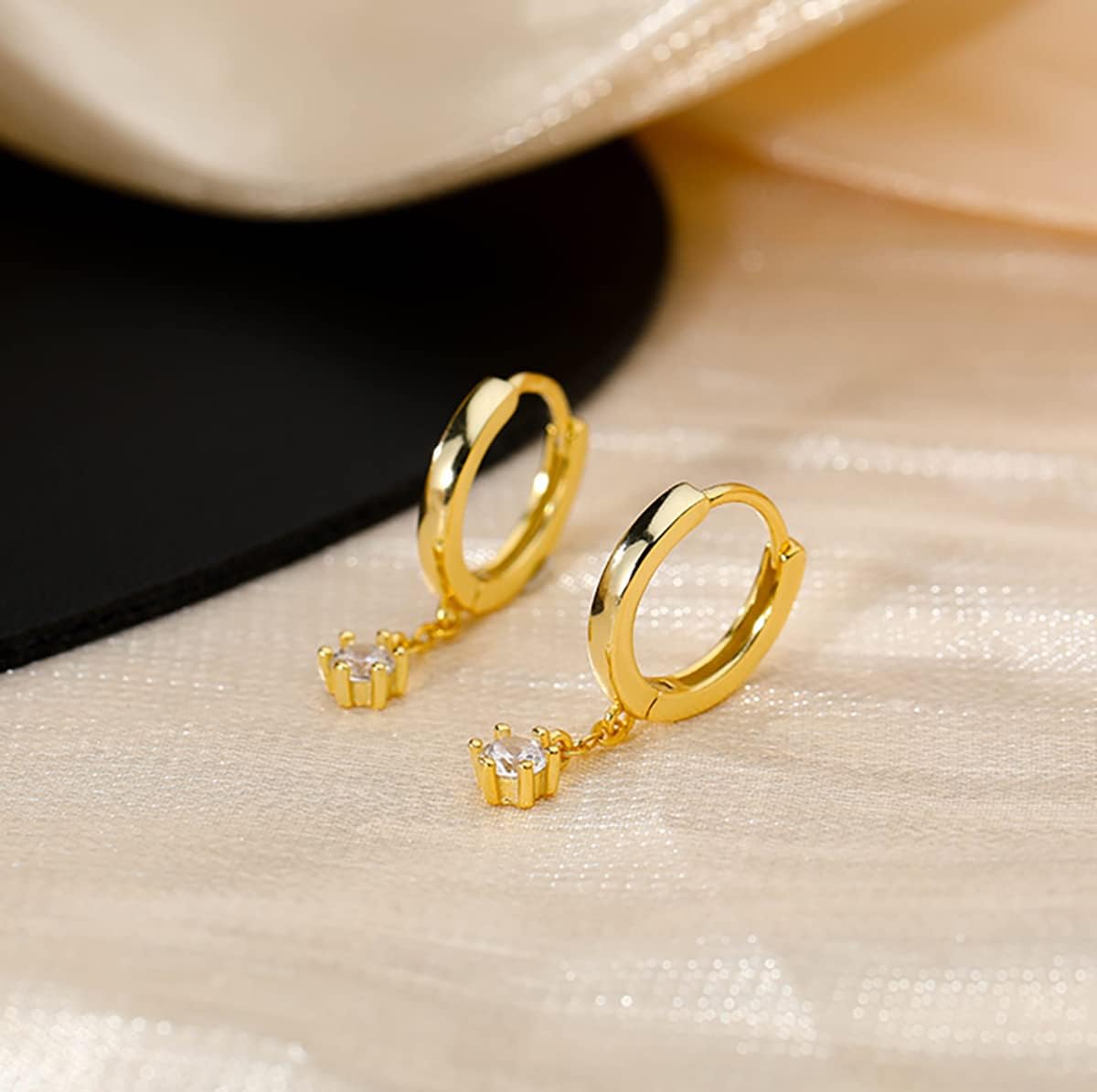 Reffeer 925 Sterling Silver CZ Dangle Hoop Earrings for Women Teen Girls Tiny Huggie Hoop Earrings Chain - Image 5