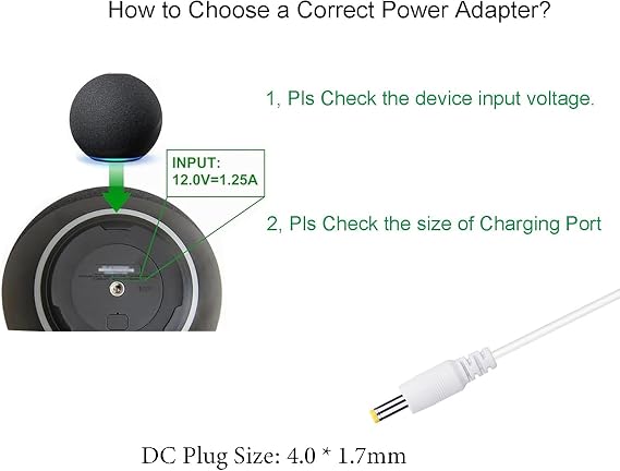 White Power Cord Replacement for Alexa Dot 3rd/ 4th Gen/ 5th Gen Plug 15W