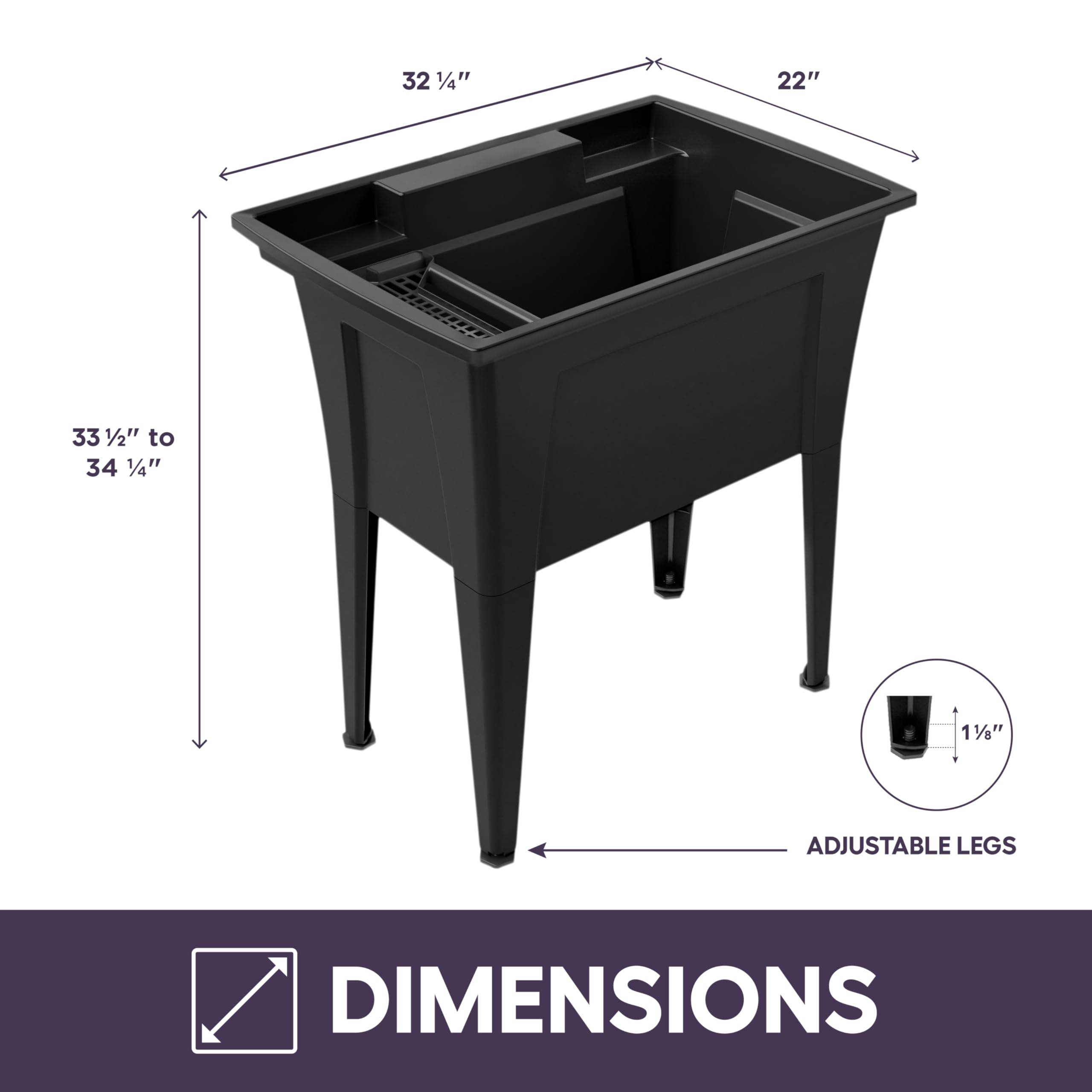 Noah William Home Allzweck-Spüle 81,3 Cm | Große Waschwanne Aus Polypropylen Für Garage, Garten & Keller | Mit Verstellbaren Beinen & 97L Fassungsvermögen | Wasserhahn Nicht Inklusive