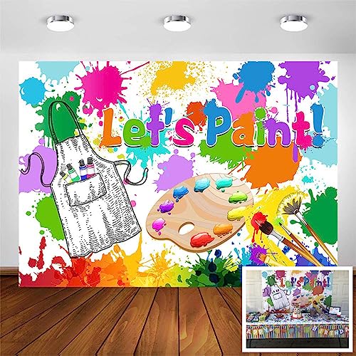 Avezano Let's Paint Party Backdrop for Kids 7x5ft Art Paint Birthday Party Photography Background Watercolor Colorful Graffiti Splatter Dress for a Mess Art Painting Party Photo Booth Backdrop