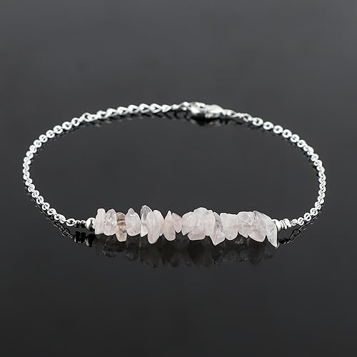 Miniatura 72 de TGH Pulsera de barra de chips naturales, cristal curativo, pulsera de cuentas crudas chapada en plata, cadena ajustable de 7 + 1 pulgada, regalo