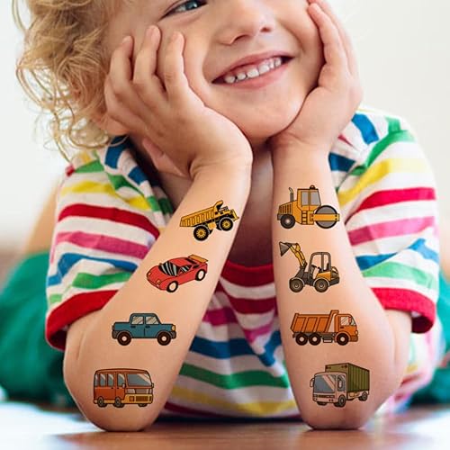 Miniatura 3 de CHARLENT Tatuajes temporales para automóviles y camiones para fiestas infantiles, 74 hojas individuales, para construcción de automóviles,