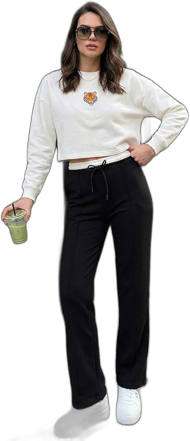 Lela Streç Slim Fit Yüksek Bel Geniş Paça Çimalı Eşofman Altı Bayan EŞOFMAN ALTI 5866078
