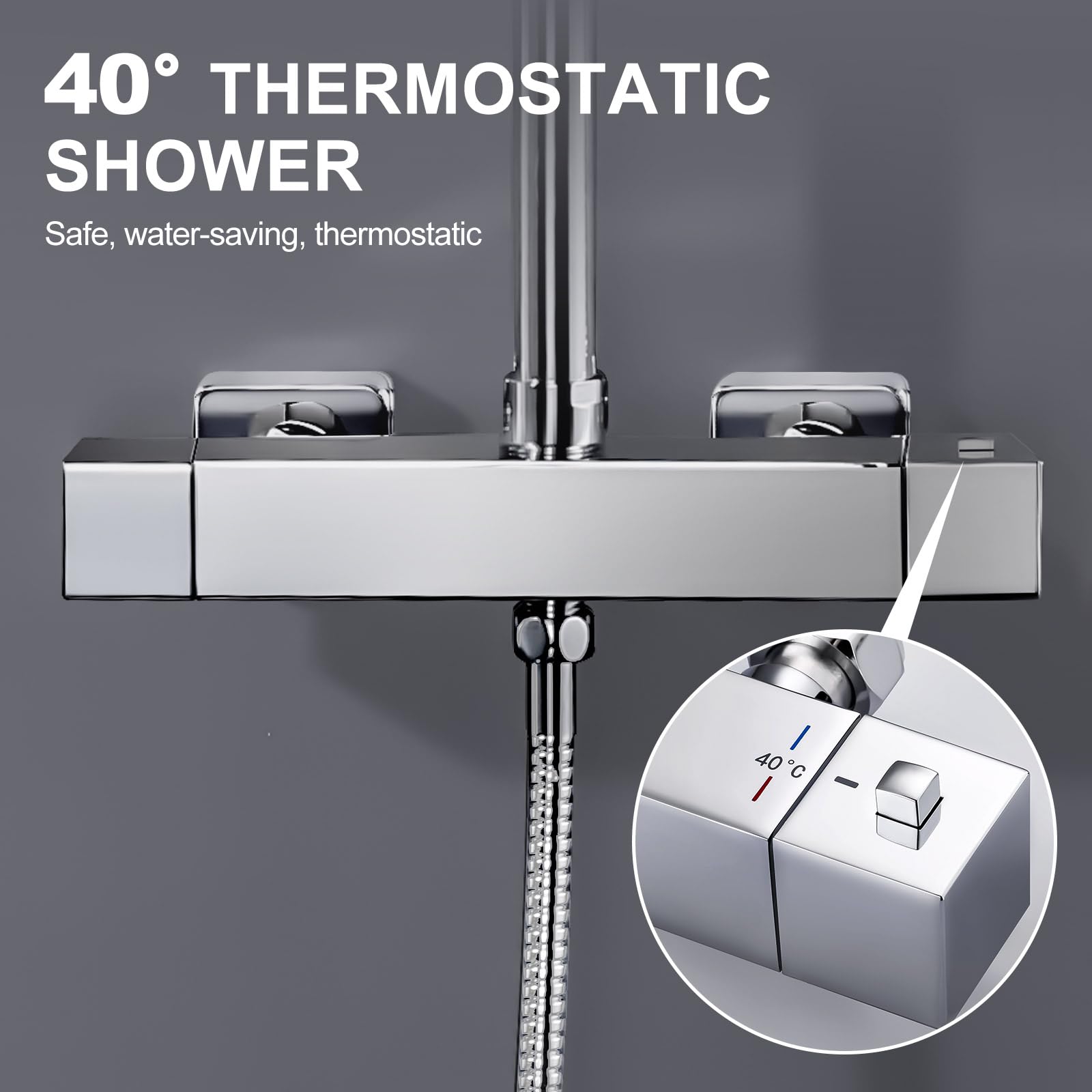ARCORA System prysznicowy z termostatem, stal nierdzewna 304, deszczownica zestaw armatury do wanny, termostat z miedzi, do łazienki (system prysznicowy z zaworem termostatycznym i półką)