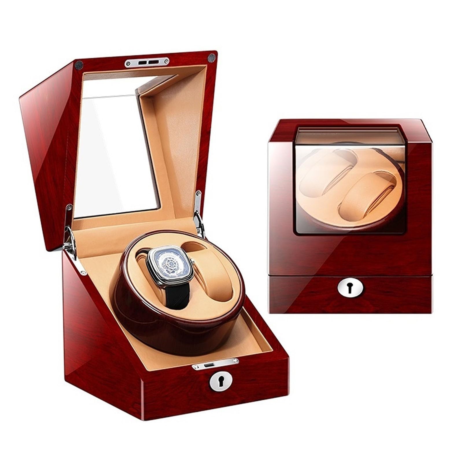 QUSYZD Watch Winder Box for Automatic Watches Double Watch Winder with Quiet Japanese Motor AC or Battery Powered Wood Shell Piano Paint Exterior,