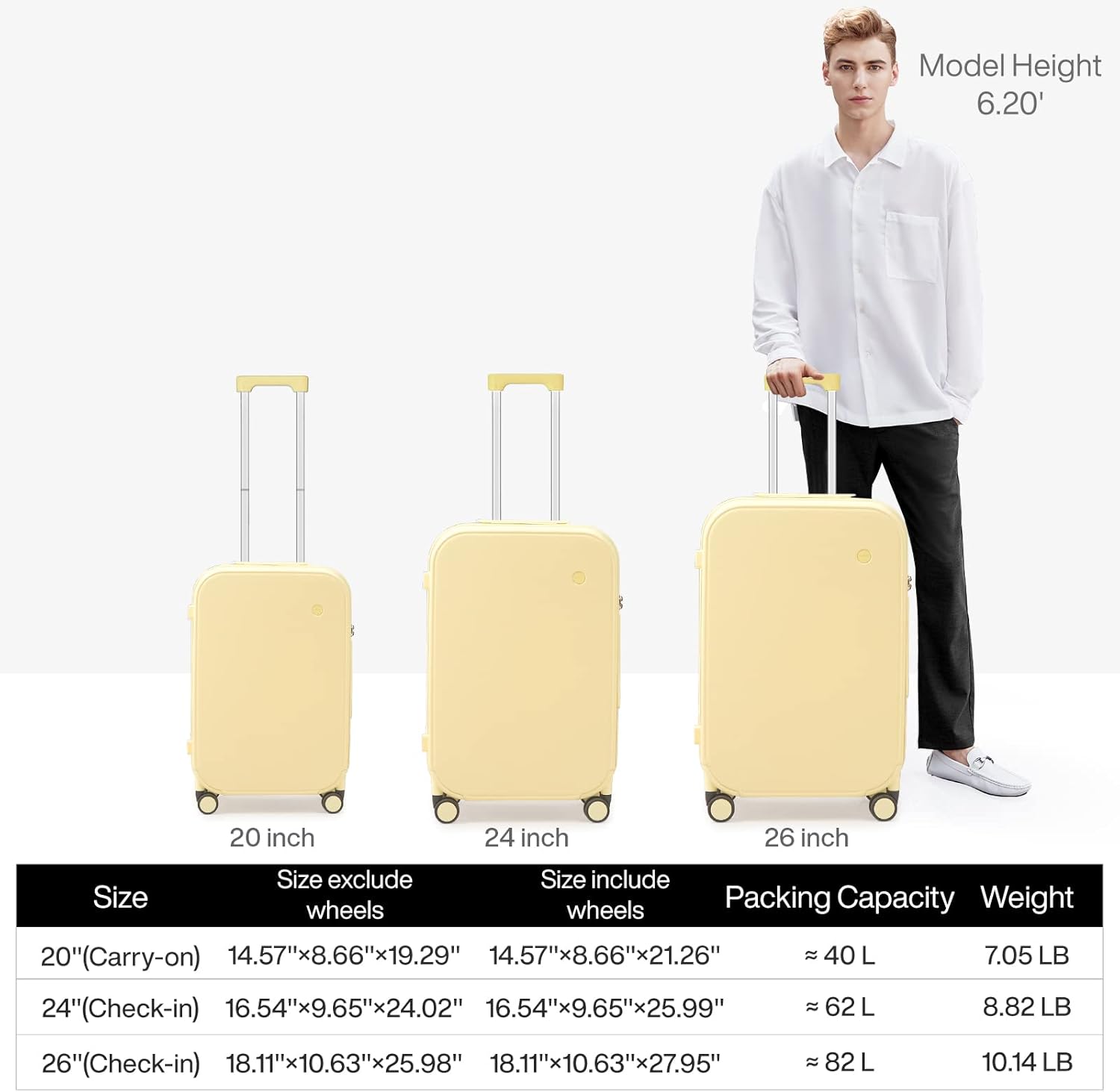 mixi Suitcase Spinner Wheels Checked Luggage Hardshell Lightweight Rolling Suitcases PC with Cover & TSA Lock for Business Travel, 24inch, Lark Yellow