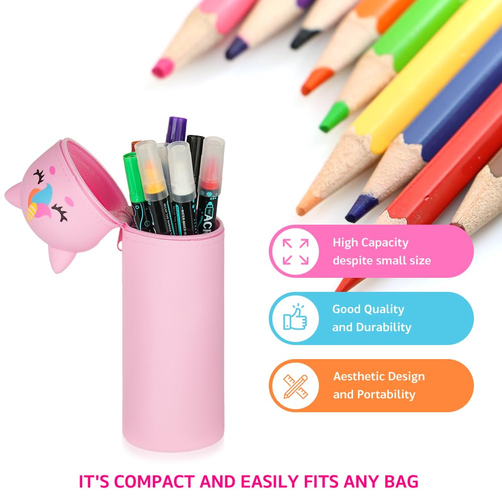 AMFUN 2 In 1 Soft Silicone Pencil Case,Pen Bag,Large Table Pens Holder,for Kids, Students, Adults, School,Office, Pink Unicorn, 25*15*2.5cm, Modern - View #11