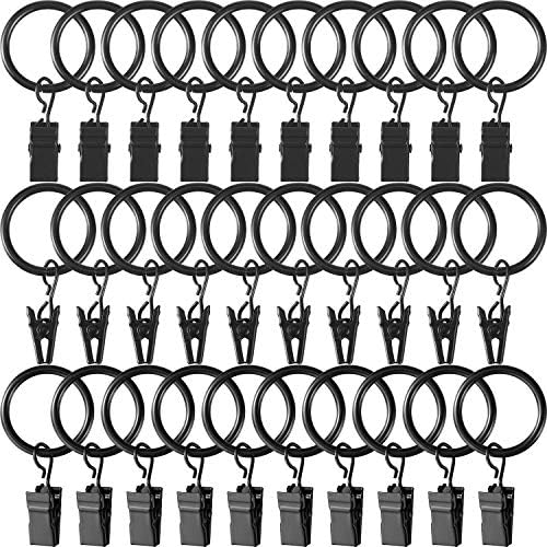 Amazon Basics Curtain Rod Clip Rings for 1" Rod, Set of 7, Black