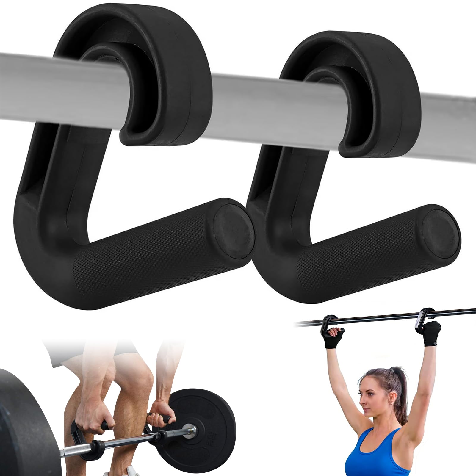 2 Stück Double D Fitness Griffe, 90°-Haken Klimmzug Griffe, Neutral Grip Griffbefestigung, Pull Up Grips, Home Gym Zubehör für Klimmzugstangen, Rückentraining, Langhanteln,Kabelzug-Aufsatz（Schwarz）