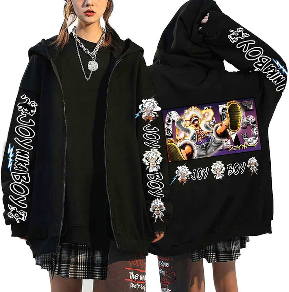 Ubeisy One Piece GEAR 5. Luffy - Sudadera con capucha y cremallera Nika de pelo blanco para hombres y mujeres