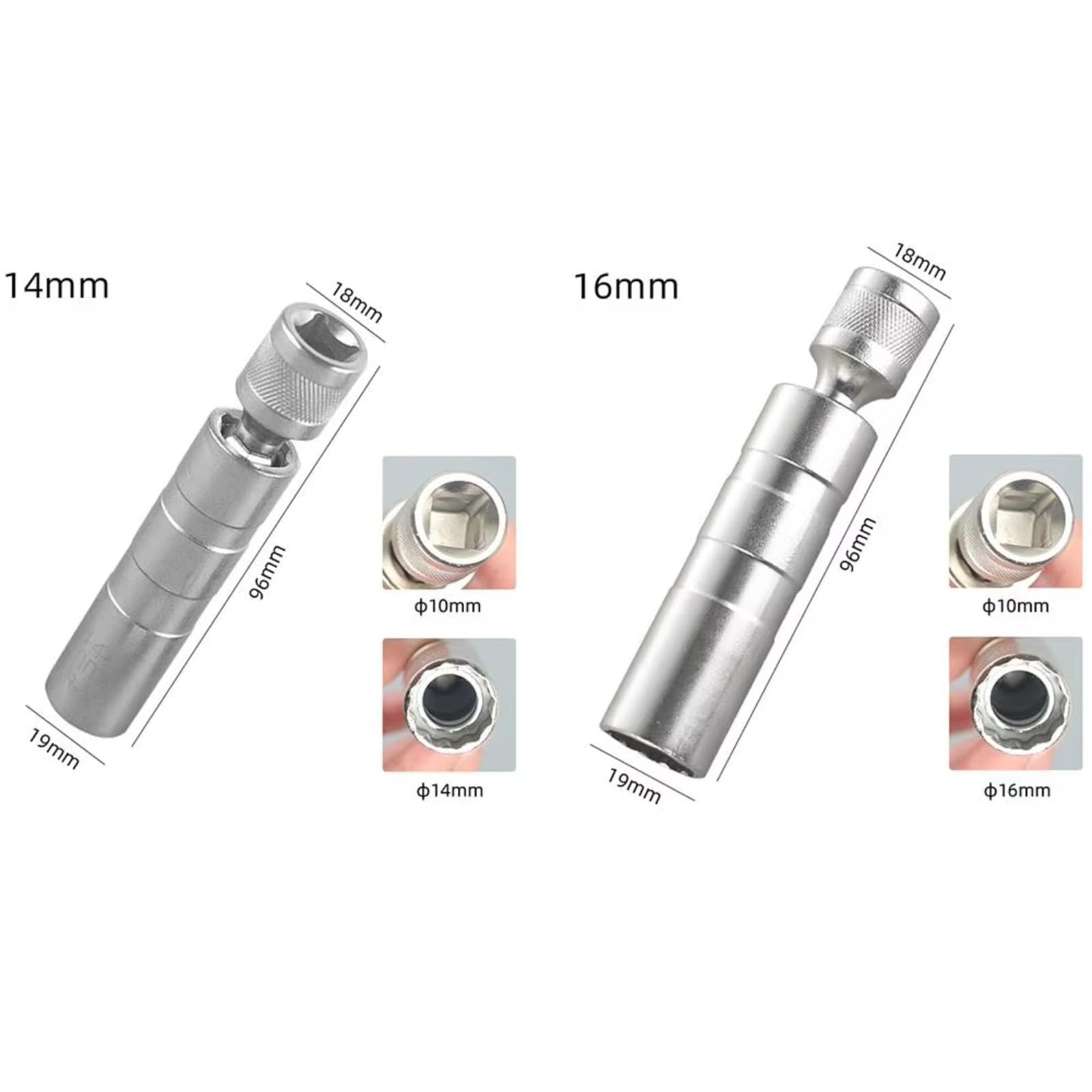 Llave Bujias 14mm 16mm con Delgada Magnética para Junta Pared para Enchufe Bujía Llave Tubo Flexible 12 Ángulos Herramienta Reparación Automóviles