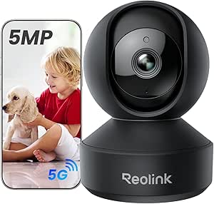 Reolink WiFi Security Camera Indoor 5MP Pan Tilt, Person/Pet Tracking, Crying Detection for Baby monitor, 3K Night Vision, 2.4/5GHz Wi-Fi Pet Camers Plug-In, Two-Way Audio, E1 Pro Black asin的图片