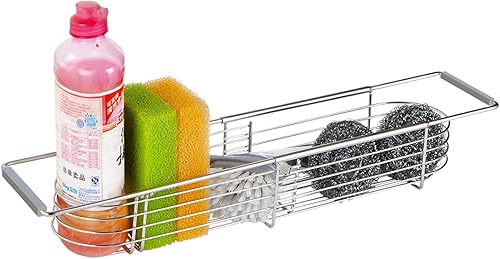 Almacenamiento de fregadero expandible de acero inoxidable 304, estante de drenaje ajustable con drenaje transpirable (14 a 18 pulgadas)