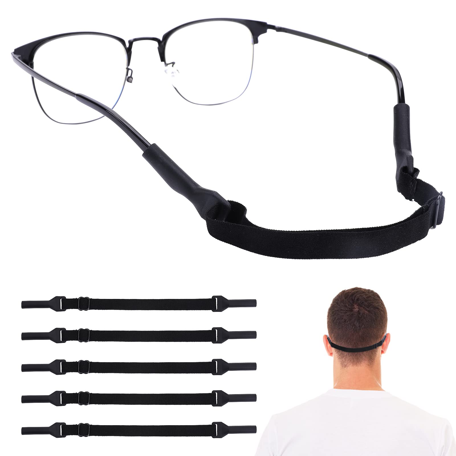 Yolev5 Pieces No Tail Adjustable Eyewear Retainer Glasse Strap for Men's Glasses Straps Adjustable Eyeglass Strap, Sports Glasses Band, Soft And Durable Neoprene Material