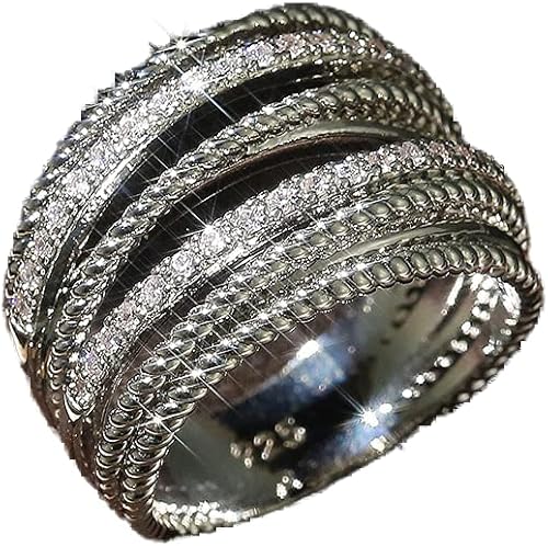 Anillo de plata de ley 925 con circonita cúbica, anillo de múltiples filas, anillo de compromiso de eternidad, anillo de boda para mujer (código de