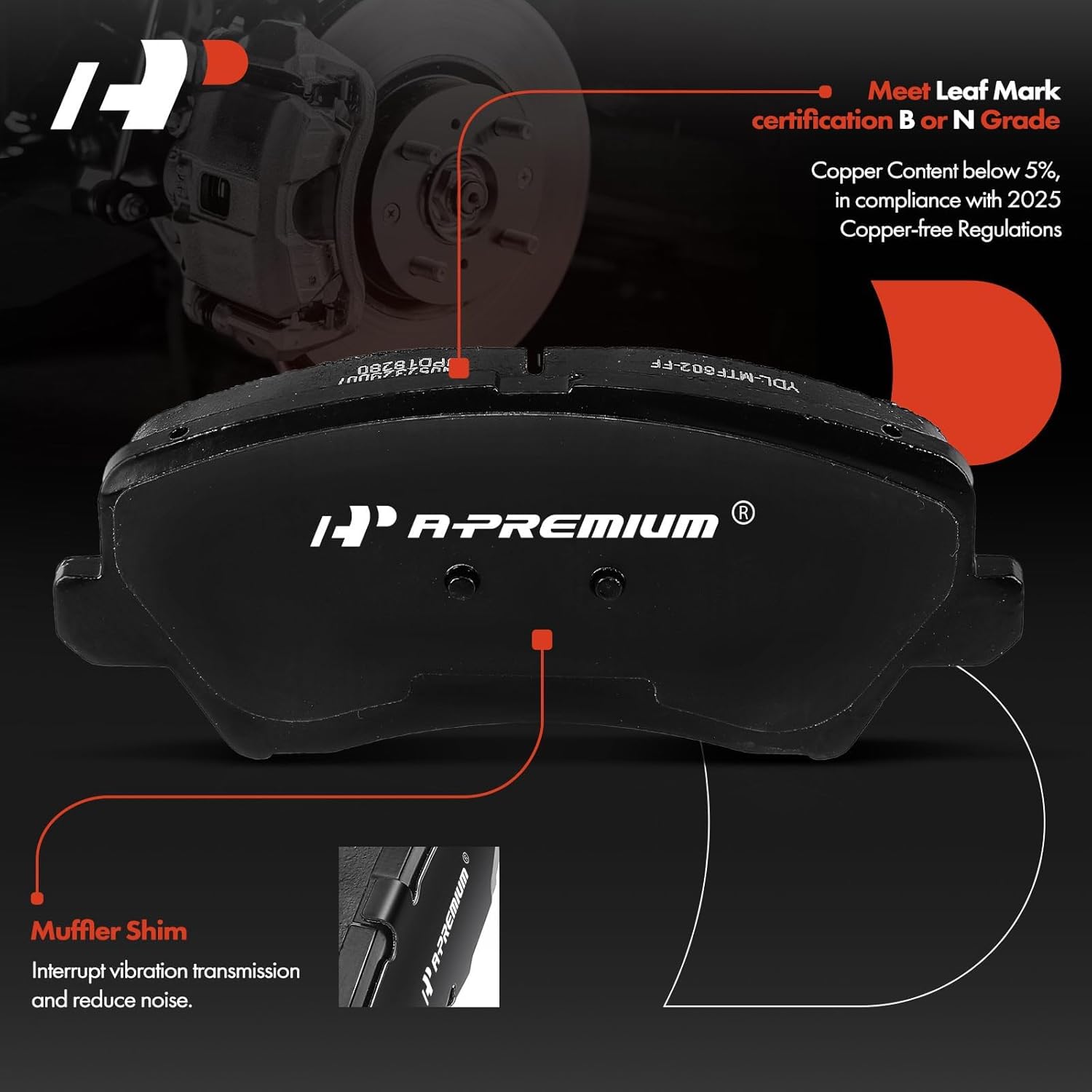 A-Premium Front Ceramic Brake Pads Set Compatible with Hyundai Elantra GT 2016 & Kia Forte 2017-2018, Forte Koup 2017, Forte5 2017-2018, 4-Pack