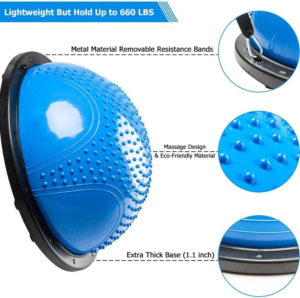 Anti Slip Balance Ball Trainer Half Yoga Exercise with Resistance Bands Foot Pump for Full Body Workout