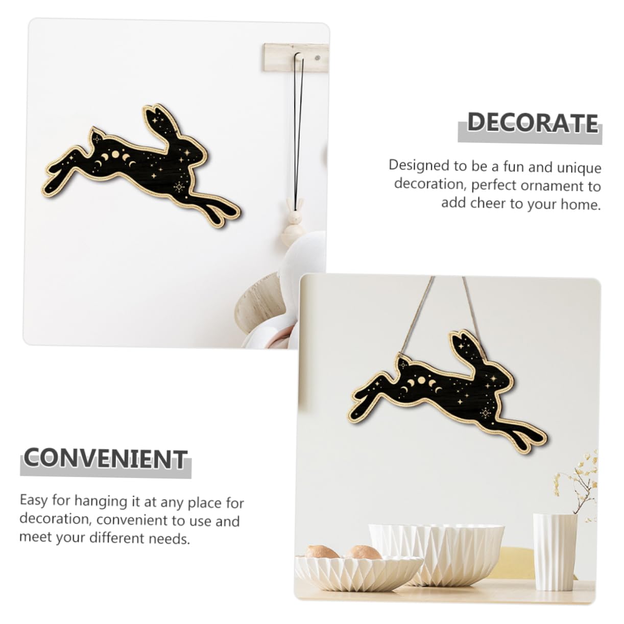 ABOOFAN 3 Pz Ciondolo Coniglio Decorazioni casa Bedroom Decoration Arredamento Cinese della Porta di Pasqua Decorazione casa ciondoli Coniglio di Legno Animale di Legno Appeso