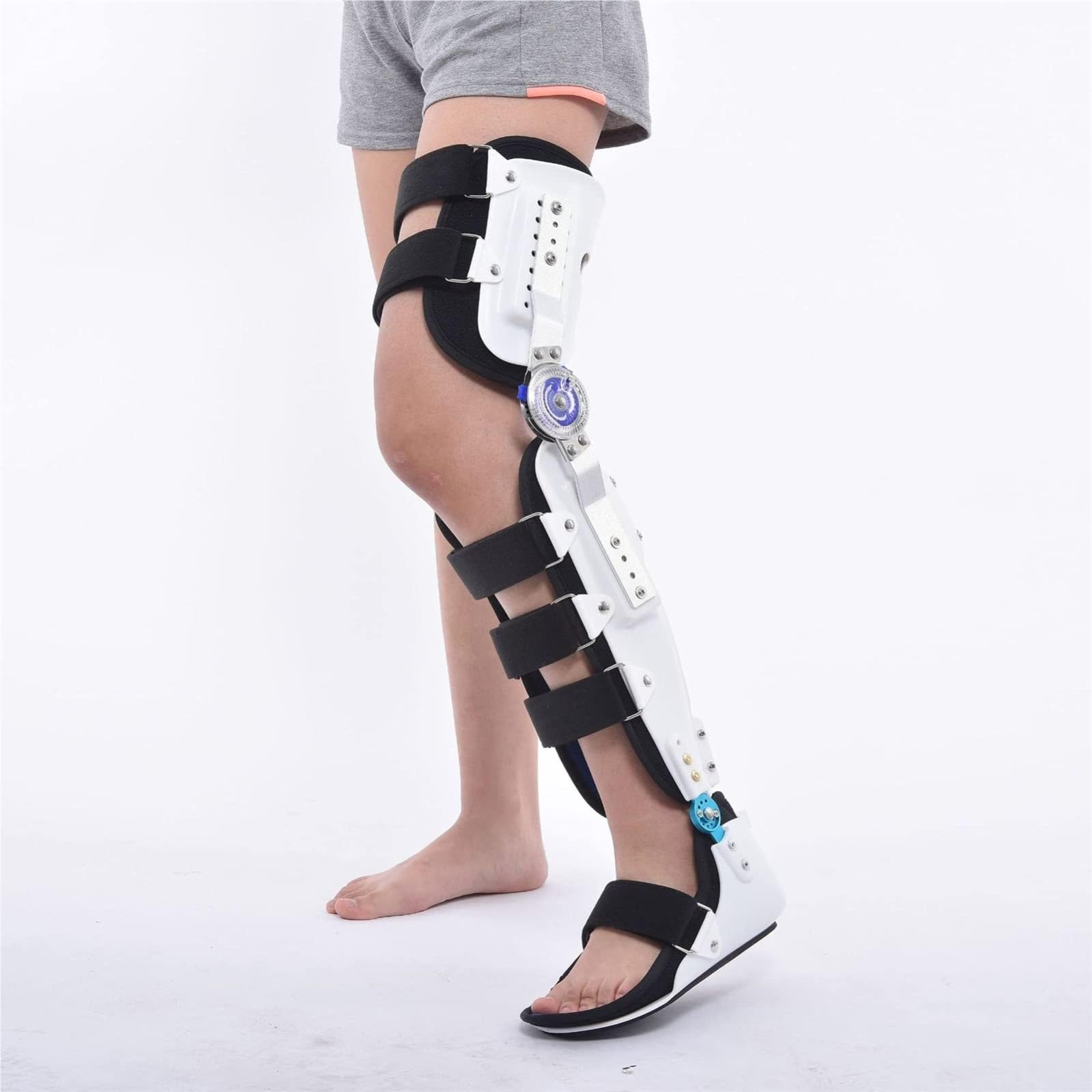 Tutore fisso regolabile for articolazione del ginocchio, immobilizzatore di supporto for ginocchio post‑operatorio for gamba intera con blocco di flessione/estensione da 0‑120°