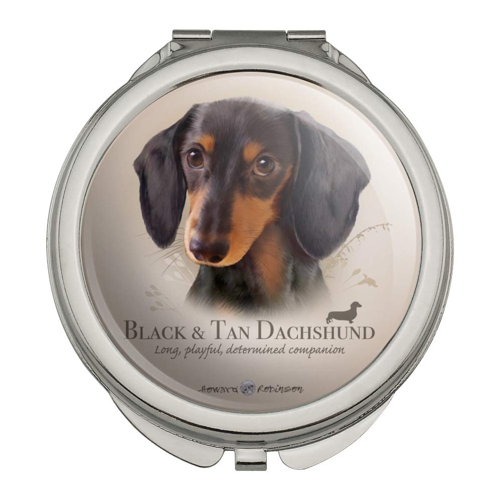 Black and Tan Dachshund Wiener Dog Breed Compact Travel Purse Handbag Makeup Mirror