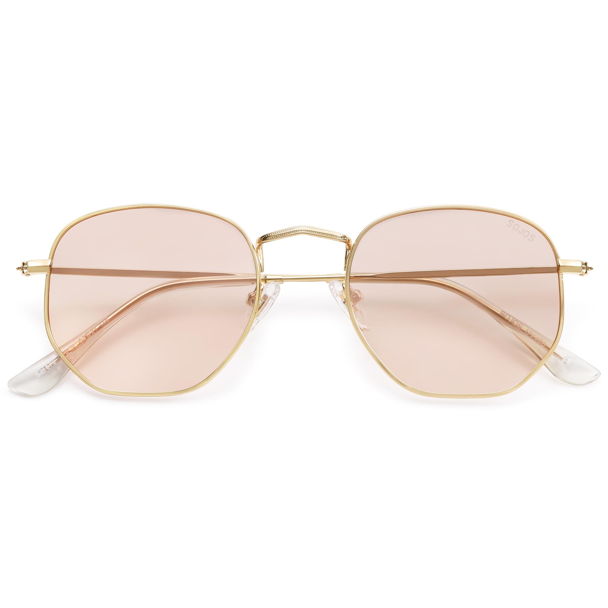 SOJOS Square Polarized Sunglasses for Women Men Small Hexagonal Polygon Mirrored Lens SJ1072 with Gold Frame/Light Brown Lens