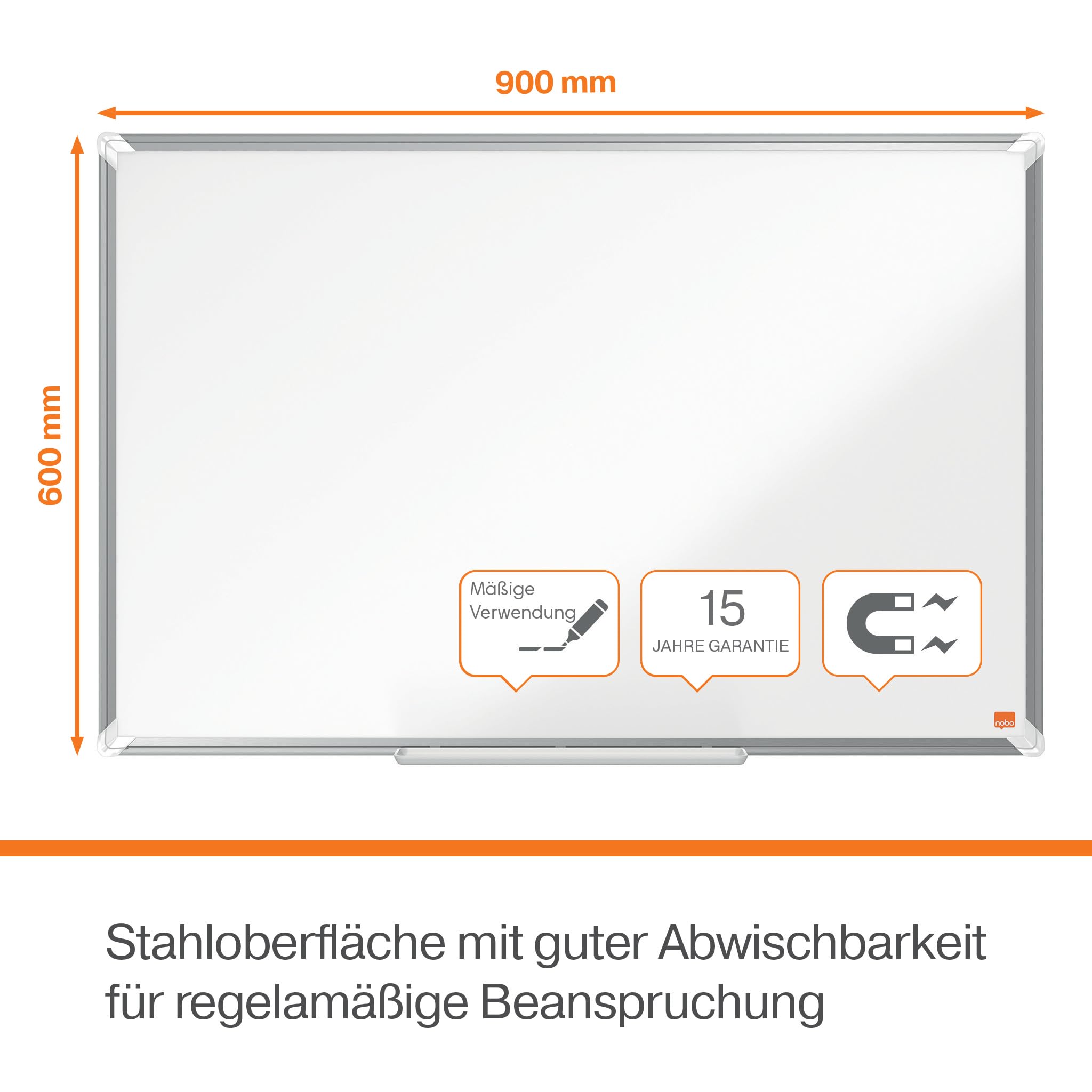 Nobo Premium Plus Emaille Magnetisches Whiteboard - 900 x 600 mm, Aluminiumrahmen, EU Ecolabel zertifiziert, 1915144