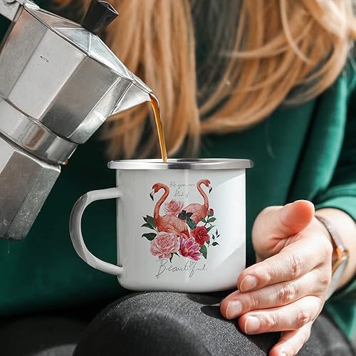 Miniatura 2 de Craft Express Tazas esmaltadas de sublimación de 17 onzas, tazas de café blancas para acampar con borde de acero inoxidable, perfectas para vasos,