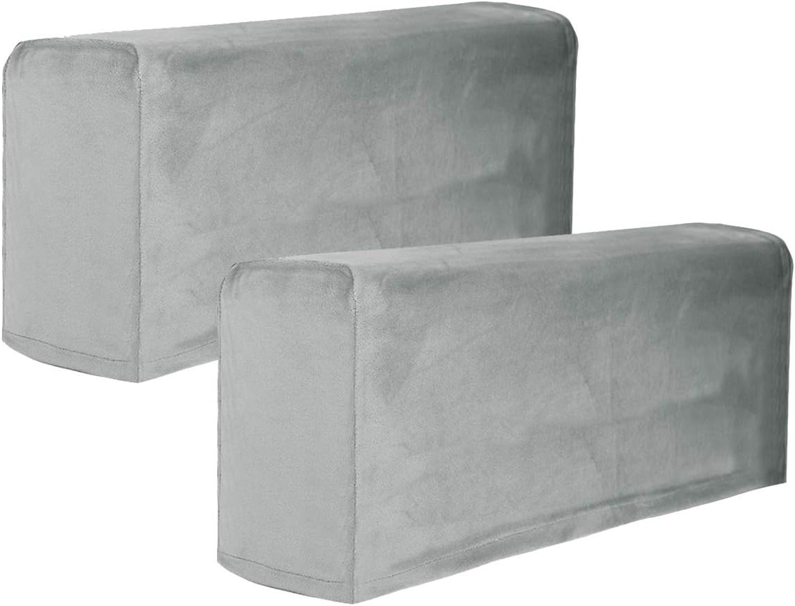 BESPORTBLE Grey Sofa armrest Towel Stretch Fabric Armrest Covers Anti Slip Furniture Protector Armchair Slipcovers for Recliner Sofa for Couch Car Console 2pcs Elastic Cover