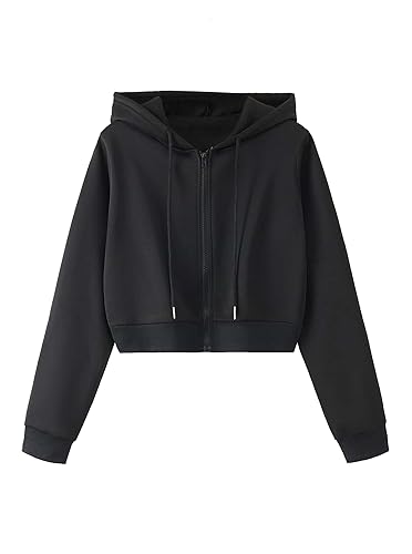 Remidoo Women's Zip Up Cropped Hoodie Crop Top Sweatshirt Drawstring