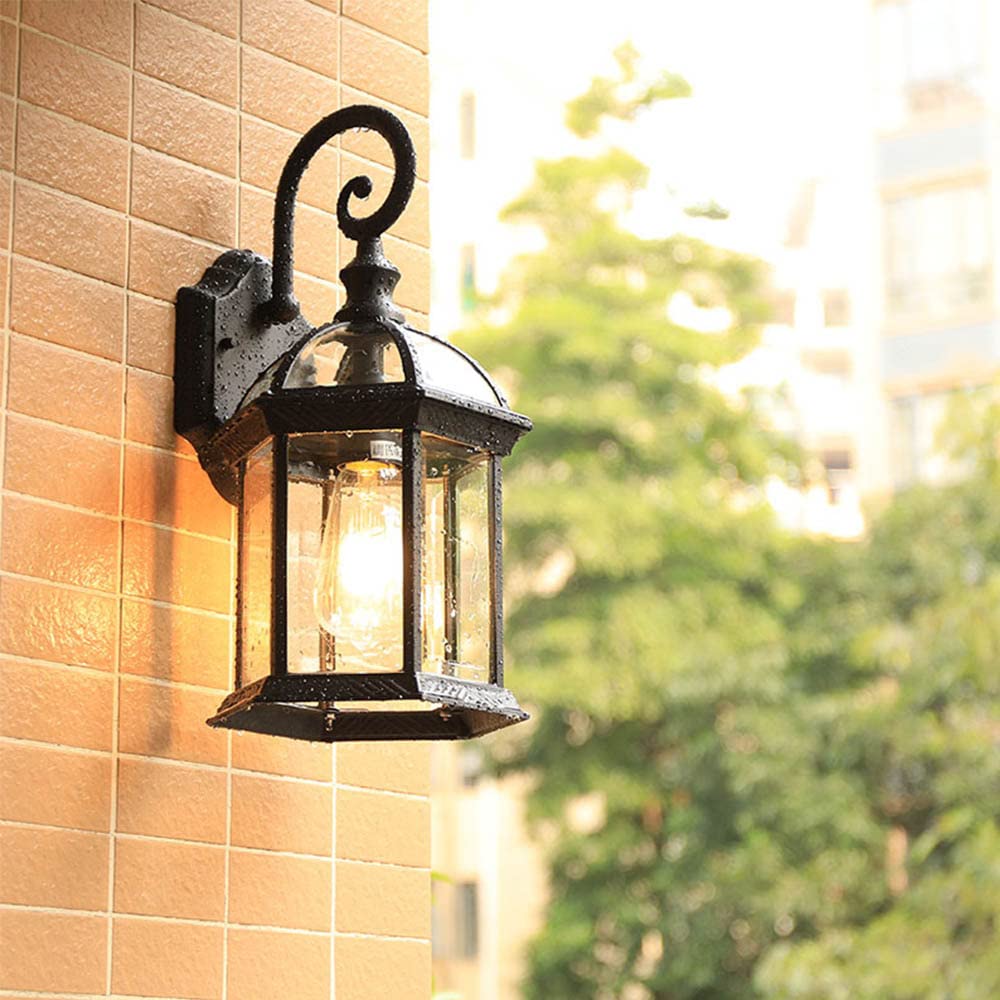 Mengjay Lampada da parete esterni impermeabile Villa paesaggio della decorazione della lampada del giardino Lanterna Retrò E27 Applique da parete all'aperto europea per esterni in alluminio vetro (A)