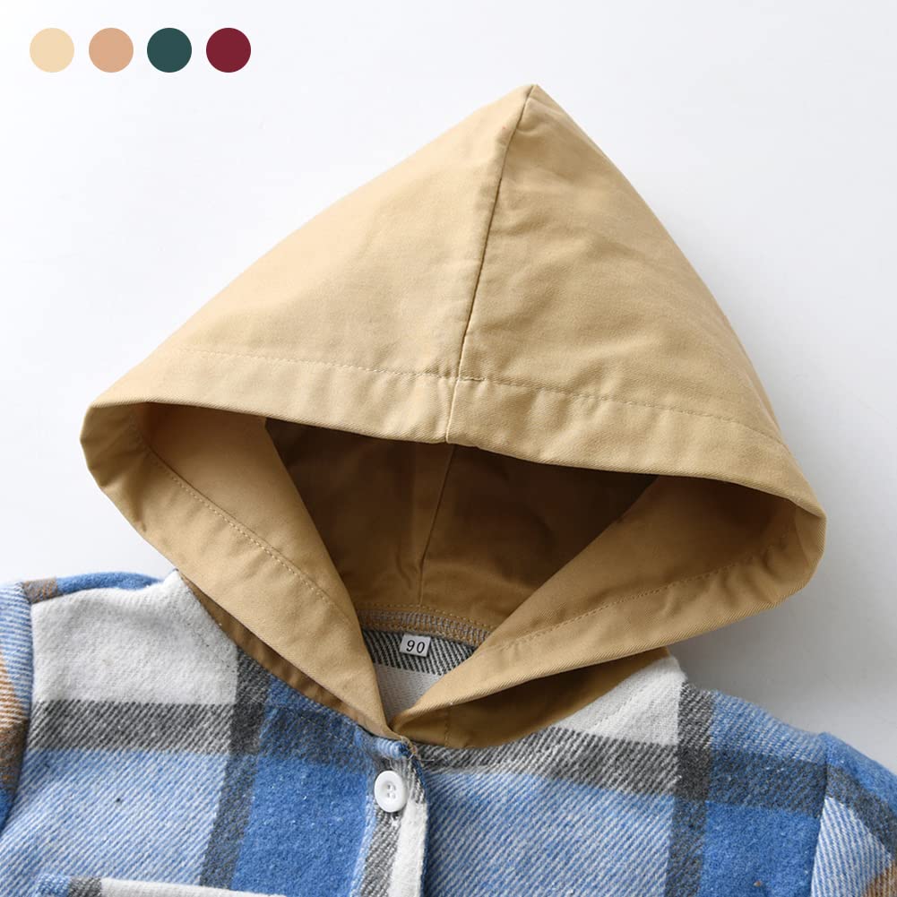 Manteau Enfant Garçon Veste Fille à Capuche Blouson Mi-saison de Chemise à Carreaux à Manches Longues