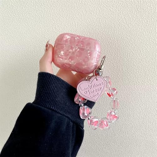 Compatible With Apple Airpods Pro Wireless Bluetooth Headphone Case Pink Leopard Print Shell Texture Luxurious And Cute Female Case With Leather Love Heart And Bracelet Suitable For Women And Girls #TOP2