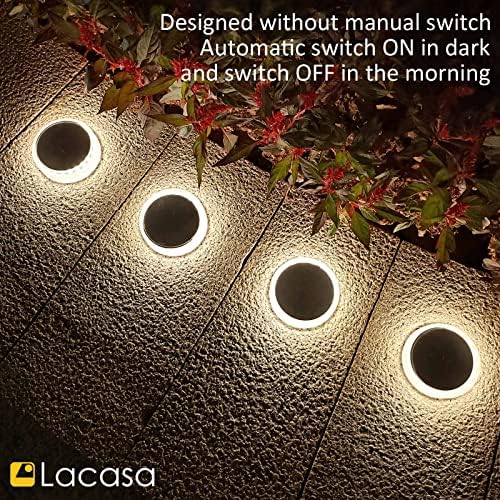 Lacasa Solar Decking Lights, 30LM 4 Pack Solar Powered LED Step Lights Natural White, IP68 Waterproof Auto ON/Off Solar Dock Lights Light up All Night for Outdoor Garden Driveway Pathway Lighting