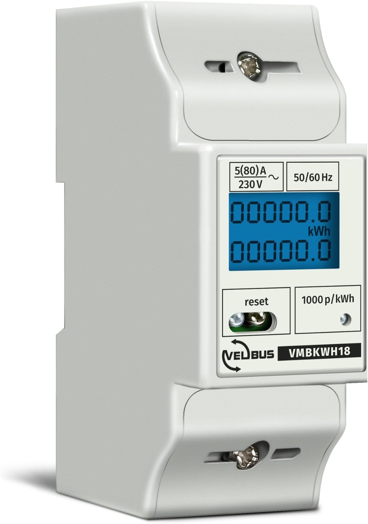 Velleman EMDIN02 Single Phase Dual Module Din-Rail Mount Kwh Meter for Professional Use, Multi-Colour