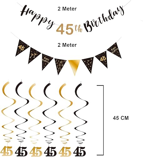 Miniatura 3 de BRT Bearingshui Kit de decoración de cumpleaños número 45 para hombres y mujeres, pancarta de feliz cumpleaños 45, serpentinas de remolinos,