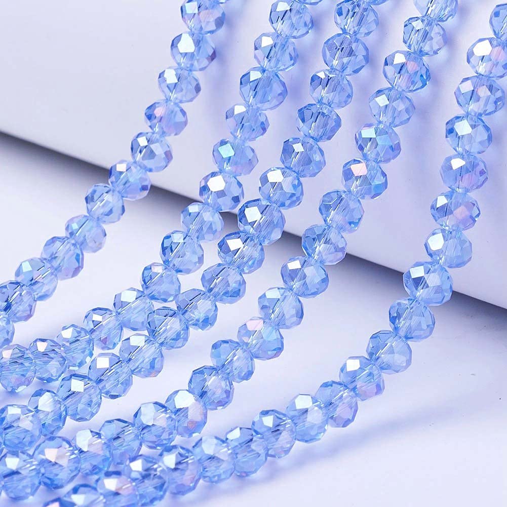 Cheriswelry 10 Strands Faceted Rondelle Glass Beads 8mm Transparent AB Color Plated Abacus Spacers Beads for Jewellery Bracelet Necklace Making Light Sky Blue