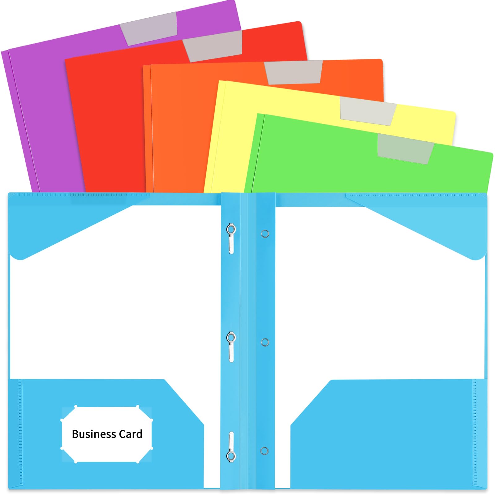 Sooez 6 Pack Plastic Folders with Pockets and Prongs, 3 Prong Folders with Writable Label, Heavy Duty 2-Pocket Folder with Brads, Letter Size Colored Folder Back to School Supplies